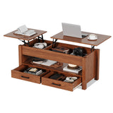 Garvee Mesa de Centro Elevable con Tapa Dividida, Mesa de Sala Moderna con Doble Zona de Elevación y Compartimentos Ocultos, Estante de Almacenamiento Abierto, Ideal para Trabajar y Comer, Color Marrón Café - Marrón