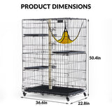Garvee Gran Jaula Para Gatos 93x58x128cm Plegable Ligera Con Estructura Metálica Y Bandeja Fácil De Limpiar Para Interior Y Exterior