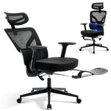 Garvee Silla de Oficina Ergonómica con Respaldo Alto de Malla Reposapiés Ajustable Soporte Lumbar Capacidad 136 kg Negro - Negro
