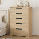 Garvee Cómoda De 5 Cajones Madera Natural Con Tiradores Integrados Para Dormitorio Sala Y Entrada, Amplio Almacenaje, Robusta, Versátil, Color Natural - Natural