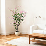 Garvee Árbol de Jazmín Artificial 120cm Realista con Flores Rosas, Rama Ajustable y Maceta Blanca, para Decoración Interior y Exterior - Rosa 120 cm