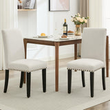 Garvee Sillas de Comedor Juego de 2 Tapizadas en Tela Moderna Respaldo Curvo Soporte Lumbar Patas de Madera Maciza Base Antideslizante Altura 50 cm para Cocina y Oficina - Beige