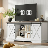Garvee Estante TV Estilo Granja con Puertas Correderas para TVs 165 cm, Madera Ajustable, Gestión de Cables, Sala y Dormitorio, Marrón
