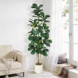 Garvee Árbol Artificial Higuera de Hoja Grande 213cm Realista Ajustable, Interior, Hogar y Oficina, Maceta Blanca - Verde