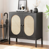 Garvee Armario de Almacenamiento de Ratán Garvee Aparador de Madera con Puerta y Estante para Pasillo, Entrada, Sala de Estar 80x40x83cm Negro - Negro