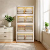 Garvee Caja De Almacenamiento Plegable De Plástico 4x145L Con Ruedas Y Puertas Para Cocina Y Armarios, Apilable, Compacta, Resistente PP, Transparente