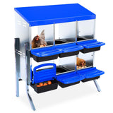 Garvee Caja de Anidación para Pollos 6 Compartimentos con Soporte, Acero Galvanizado PP, Mango de Plástico, Bandeja Extraíble, Ventilación Amplia, Ahorro de Espacio, Azul - Azul