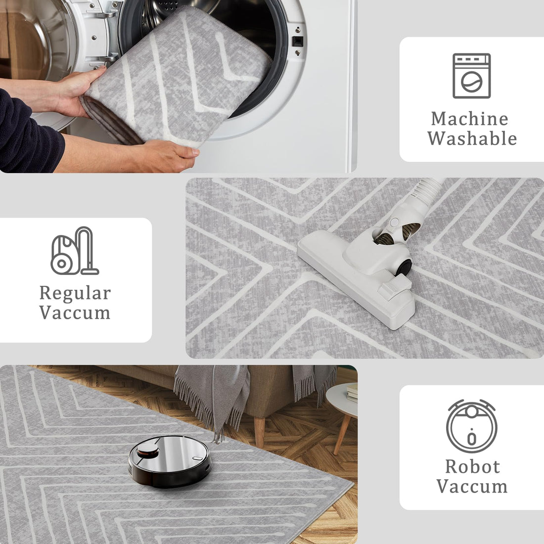 Garvee Alfombra Moderna Geométrica Lavable a Máquina, Antideslizante, de Poliéster de Pelo Corto, Plegable, 160x230 cm, Gris Claro