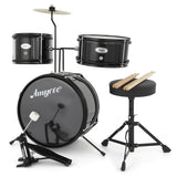 Garvee Batería Infantil de 3 Piezas AD-100, Set Musical Completo para Niños con Bombo, Toms, Platillo y Taburete, Diseño Compacto para Principiantes - Negro - Negro