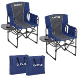 Garvee Silla De Director Sobredimensionada Plegable Con Mesa Auxiliar Acero Resistente Azul Para Camping Y Playa 2 Piezas - Azul
