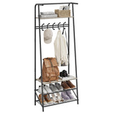Garvee Perchero 4 en 1 Banco Zapatero MDF y Madera 5 Ganchos C Simples 60cm Ancho Estructura Resistente Gris y Negro - Gris & Negro