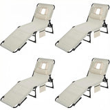 Garvee Tumbona Plegable Beige Pack 4 Unidades con Agujero Facial, Respaldo 5 Posiciones, Tela Impermeable, Almohada y Bolsillo Lateral para Jardín y Playa - Beige