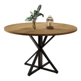 Garvee Mesa De Comedor Redonda Para 4 Personas, Base Metálica Resistente, Madera, Cocina Y Salón, Diseño Circular, Patas Antideslizantes, Fácil Montaje - Marrón