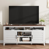 Garvee Mueble para TV de 160 cm con 2 Puertas Ranuradas y 8 Compartimentos Ajustables, MDF, para Televisores de hasta 65", Marrón y Blanco