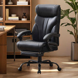 Garvee Silla Oficina Grande y Alta con Reposapiés, Ergonómica y Reclinable 90-155°, Cuero Transpirable, Ajustable, Ruedas Silenciosas para Trabajo y Descanso - Negro