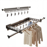 Garvee Tendedero de Pared con Barra Telescópica y 7 Pinzas para Balcón e Interior 95x26.7x7.5 Cm Aluminio y Acero Plegable y Compacto - Negro Pequeño