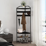 Garvee Perchero Esquinero con Almacenaje, Metal, Estante de Malla, Organizador para Entrada y Dormitorio, Negro, 46×44×181 cm