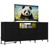 Garvee Meuble TV LED Con 8 Cajones, Iluminación LED Integrada, Estructura De Acero, 160x35x68 cm, Para Salón Y Dormitorio, Gran Almacenamiento, Color Neutro - Negro