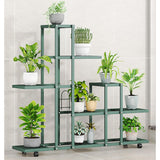 Garvee soporte plantas ruedas estantería plantas varios pisos interior exterior sala estar balcón terraza hierro robusto protección óxido negro - Verde