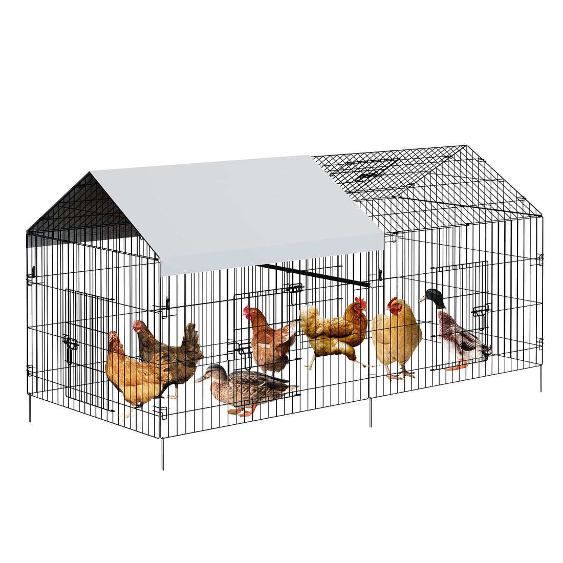Garvee Gallinero metálico portátil de 218.44x101.6x101.6cm con 4 puertas y 1 ventana, antideslizante y antioxidante, revestimiento epoxi, ideal para pollos y mascotas