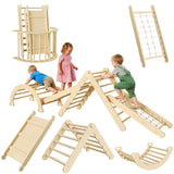Garvee Set de Triángulo Pikler 8 en 1 - Juguete de Escalada Plegable para Bebés - Madera Natural - Gimnasio Interior para Niños 1-3 Años - Multiuso - Compacto - Seguro - 