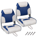Garvee Asientos Plegables Para Barco 2 Pack Respaldo Bajo Espuma Gruesa PVC Impermeable Para Pesca Y Paseos - Blanco & Azul