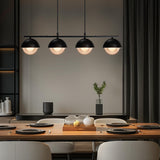 Garvee Lámpara Colgante Mesa Comedor Vidrio+Metal Negro 4 Ampoules Ajustable Altura Industrial