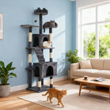 Garvee Árbol para Gatos Grandes 188 cm con 6 Rascadores, Percha Superior, Bola Colgante, Base Reforzada, Interior, Fácil Montaje, Beige