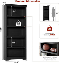 Garvee Estantería de 5 niveles ajustable 175cm de alto, MDF resistente, diseño antideslizante, negro, para sala y oficina