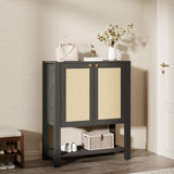 Garvee Gabinete Para Zapatos De Ratán Y Madera Con 5 Estantes Ajustables, Diseño Boho, Gris Roble, Para Entrada Y Pasillo - Roble Gris