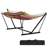 Garvee Hamaca Doble con Soporte de Acero en V, Cama Colgante de Poliéster Acolchado Resistente hasta 204kg, Ideal para Jardín, Terraza, Camping y Relax Exterior - Rojo & Marrón & Amarillo