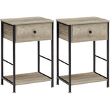 Garvee Mesita De Noche Metal Madera 2 Set Para Dormitorio 40x30x60cm Gris