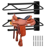 Garvee Juego de 2 Soportes de Montura de Pared Acero al Carbono Resistente Barra Doble Acolchada para Sillas Inglesas y Western 60 × 32 × 19 cm - Negro