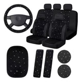 Garvee Set 15 Fundas Asiento Coche Terciopelo Brillante Cristal Volante Negro 38cm - Diamante negro