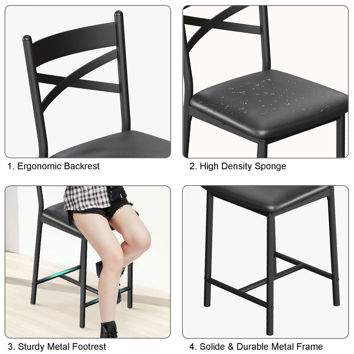Garvee Juego de 4 Taburetes Altos de Bar con Respaldo Metálico en X para Isla de Cocina o Comedor 56cm Negro