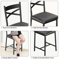 Garvee Juego de 4 Taburetes Altos de Bar con Respaldo Metálico en X para Isla de Cocina o Comedor 56cm Negro