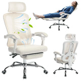 Garvee Silla de Oficina Ergonómica de Malla con Reposapiés Extensible, Reclinable 90°-140°, Soporte Lumbar Ajustable y Base Cromada, 159 kg, para Oficina en Casa, Beige y Blanco - Beige