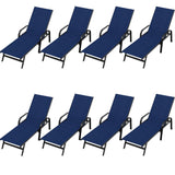 Garvee Juego de 8 Tumbonas de Exterior con Respaldo Reclinable en 5 Posiciones y Tela Textilene Transpirable para Patio y Piscina, Azul Marino - Azul Marino