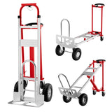 Garvee Carretilla Plegable 3 en 1 Capacidad 363 kg Acero Resistente Uso Hogar y Oficina Ruedas Duraderas - Rojo & Plata