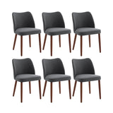 Garvee Juego de 6 Sillas de Comedor Tapizadas de Lino con Patas de Madera Maciza Respaldo Ergonómico Curvado Asiento Acolchado para Cocina Salón y Oficina Gris Oscuro - Gris Oscuro