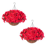 Garvee Set 2 Bougainvilleas Artificiales Colgantes 12 Flores Rojas Clima-Resistente Cesta Mimbre Veranda Entrada - Rojo