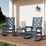 Garvee Set de 2 Sillas Mecedoras Adirondack con Mesa Auxiliar 2 Niveles para Patio y Jardín, Azul Marino, HDPE Resistente al Clima, Soporta 172 kg