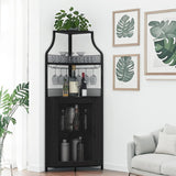 Garvee Estante De Vino Moderno Curvado Con LED, 4 Niveles, MDF Y Metal, Diseño De Esquina, Almacenamiento Elegante Para Hogar, Negro - Negro
