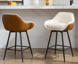 Garvee Taburetes de Barra Giratorios Modernos 66 cm Altura de Mostrador Asiento Acolchado Sherpa Negro para Cocina y Bares - Cuero de Poliuretano (PU) Marrón + Blanco Cremoso