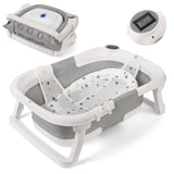 Garvee Bañera Bebé Plegable con Cojín Antideslizante, Seguridad Premium, Termorregulación, Compacta y Ligera para Viajes, PP Alimentario, Azul - Gris