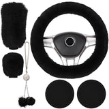 Garvee Juego De 6 Fundas De Volante De Felpa Para Mujer, Accesorios De Coche, Negro - Traje Negro