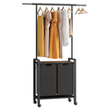Garvee Organizador De Ropa 2 Secciones Con Barra Y Estante De Madera, 2 Cestas 13 Galones, Vintage, Para Lavandería - Negro & Vintage