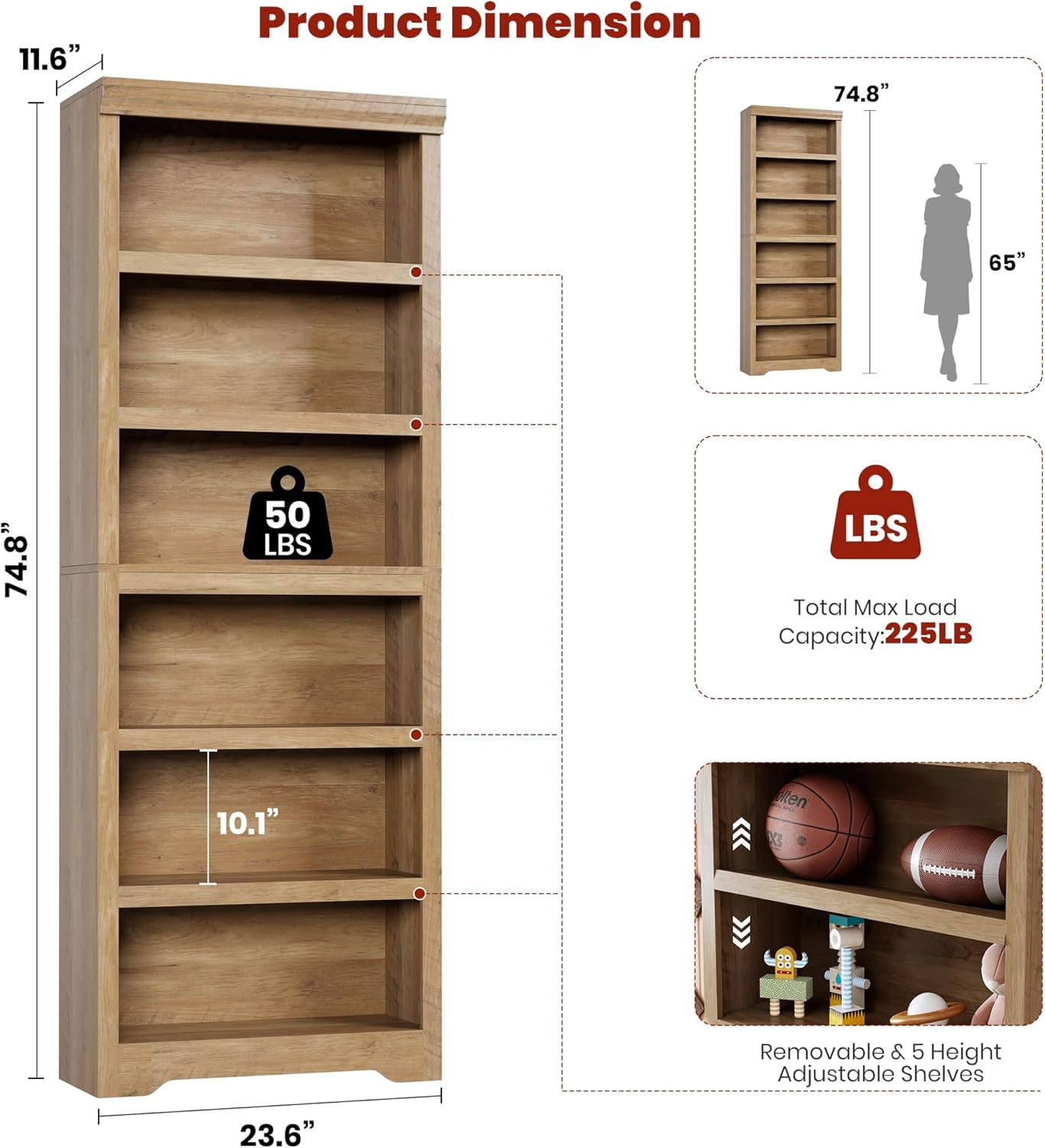 Garvee Mueble Organizador de 6 Niveles de Estilo Rústico con Protección de Seguridad para Usuarios en Estudio o Dormitorio 60cm Marrón
