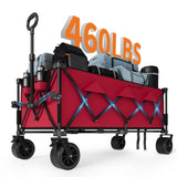 Garvee Carrito Plegable Todo Terreno para Playa y Camping Carro de Transporte con Frenos Capacidad 208 kg Tela Oxford Resistente Rojo - Rojo
