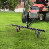 Garvee Rastrillo de Paja de Pino 152 cm con 24 Púas de Acero de Resorte y Ruedas Inflables de 10 Pulgadas para Tractor y ATV Negro